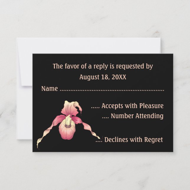 Pink Lady Slipper Orchid RSVP Cards (Front)