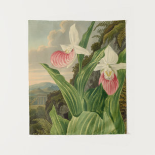 Pink Lady Slipper Vintage Floral Orchid Botanical Tapestry