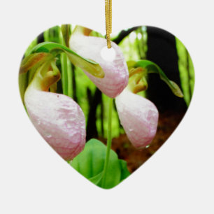 Pink Lady Slipper wild Orchid Ceramic Tree Decoration