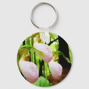 Pink Lady Slipper wild Orchid Key Ring
