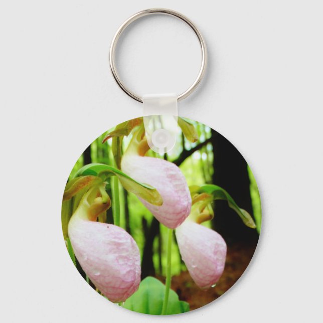 Pink Lady Slipper wild Orchid Key Ring (Front)
