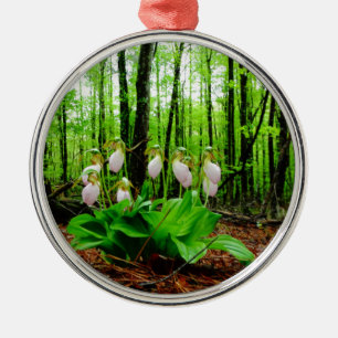 Pink Lady Slipper wild Orchid Metal Tree Decoration