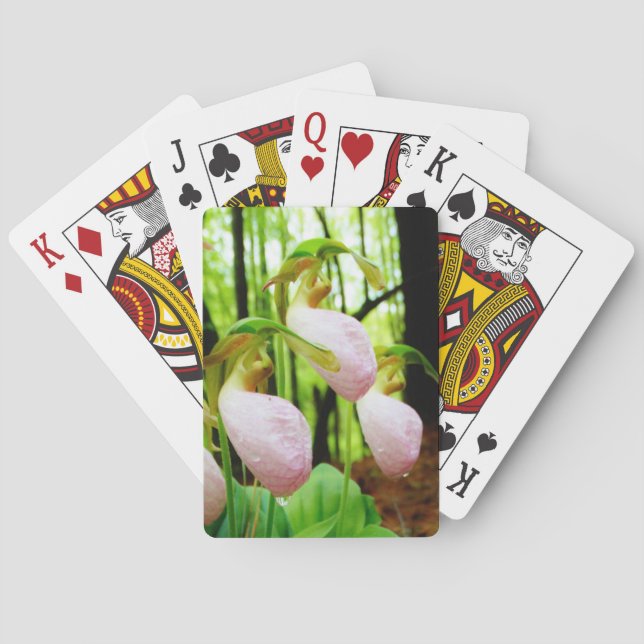 Pink Lady Slipper wild Orchid Playing Cards (Back)