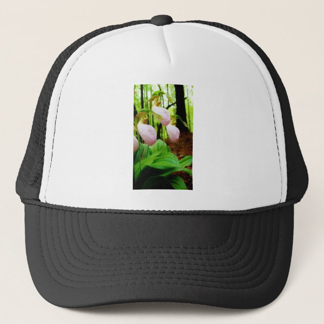 Pink Lady Slipper wild Orchid Trucker Hat (Front)