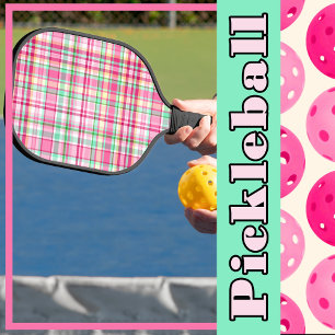 Pink Lady Slipper Wildflower Plaid Pink, Green Pickleball Paddle