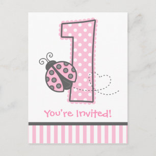 Pink Ladybug 1st Birthday Invitation Postcard