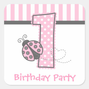 Pink Ladybug 1st Birthday Square Sticker