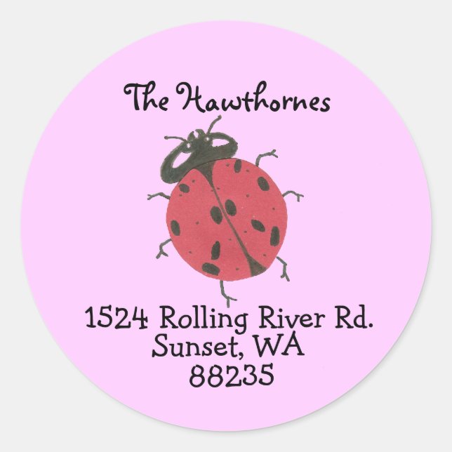 Pink ladybug address label (Front)