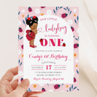 Pink Ladybug African Afro Girl First Birthday