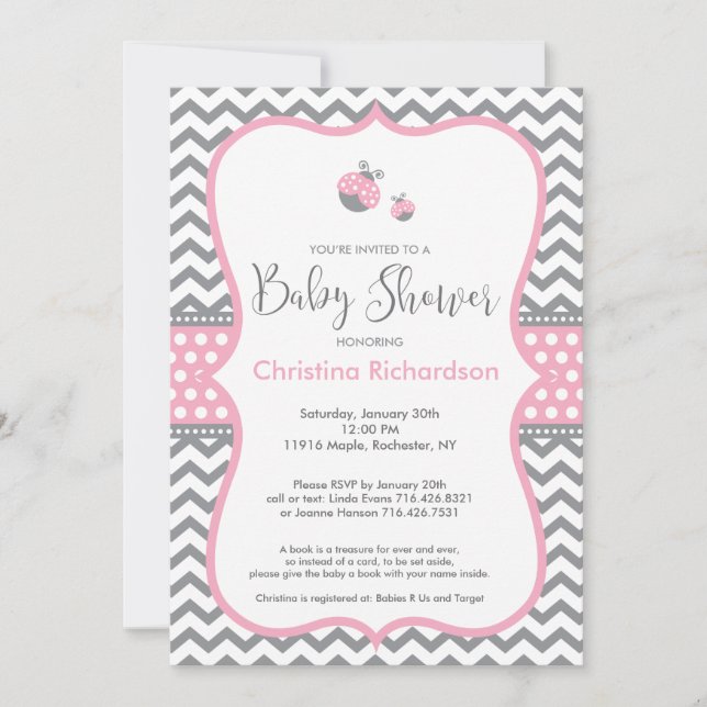 Pink Ladybug Baby Shower Invitation (Front)
