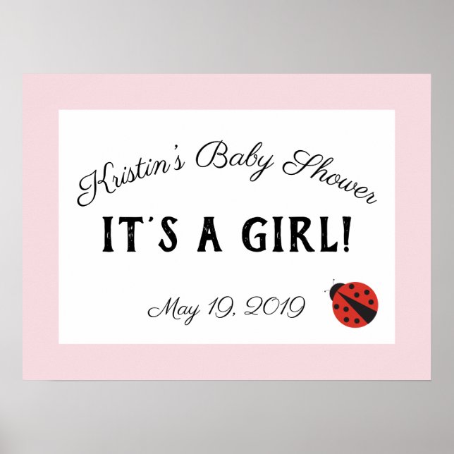 Pink ladybug baby shower welcome it’s a girl sign (Front)