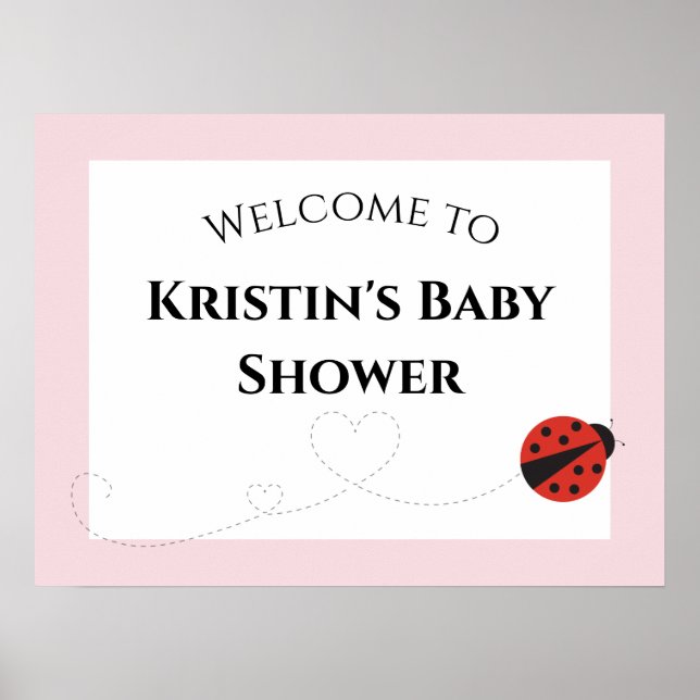 Pink Ladybug Baby Shower Welcome Sign (Front)