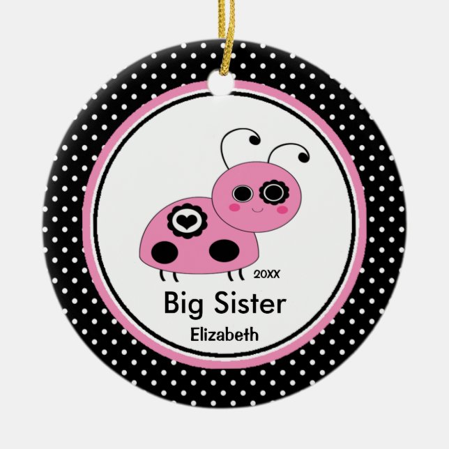 Pink Ladybug Big Sister Christmas Ornament (Front)
