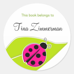 Pink Ladybug Bookplate Labels