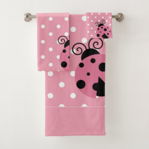 Pink Ladybug Custom Bath Towel Set