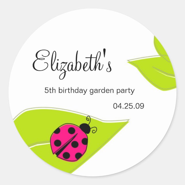 Pink Ladybug Favour Stickers (Front)