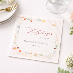 Pink Ladybug Garden Floral Baby Shower Napkin