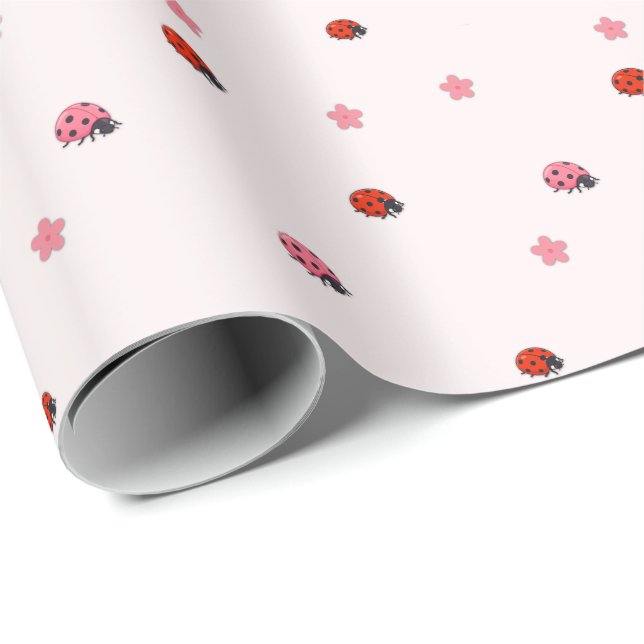 Pink Ladybug Garden Pattern Wrapping Paper (Roll Corner)
