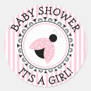 Pink Ladybug Girl Baby Shower Stickers