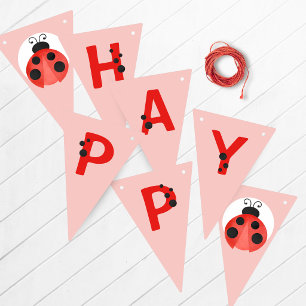 Pink Ladybug Happy Birthday Banner