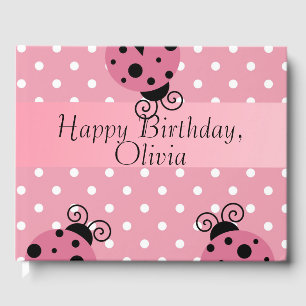 Pink Ladybug Happy Birthday Guestbook