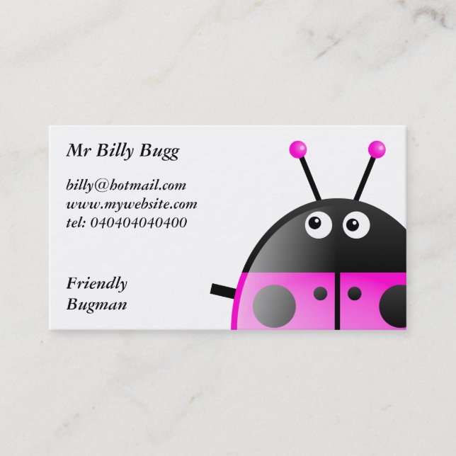 Pink Ladybug, Mr Billy Bugg, Business Card (Front)