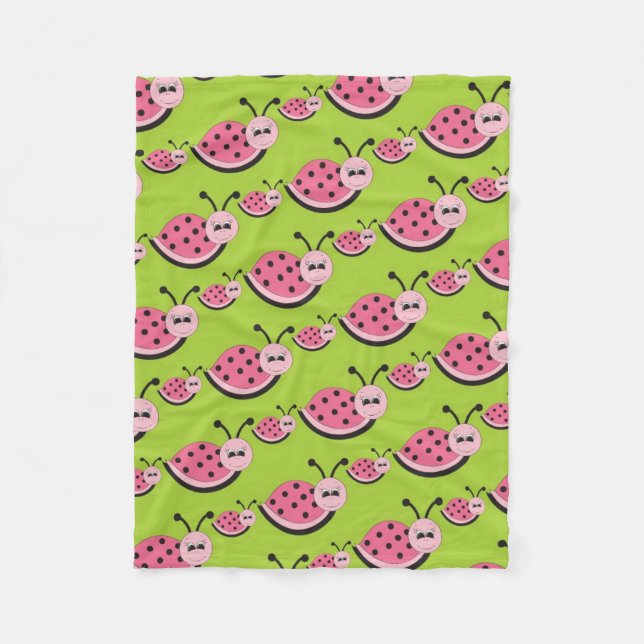 Pink ladybug pattern baby girl fleece blanket (Front)