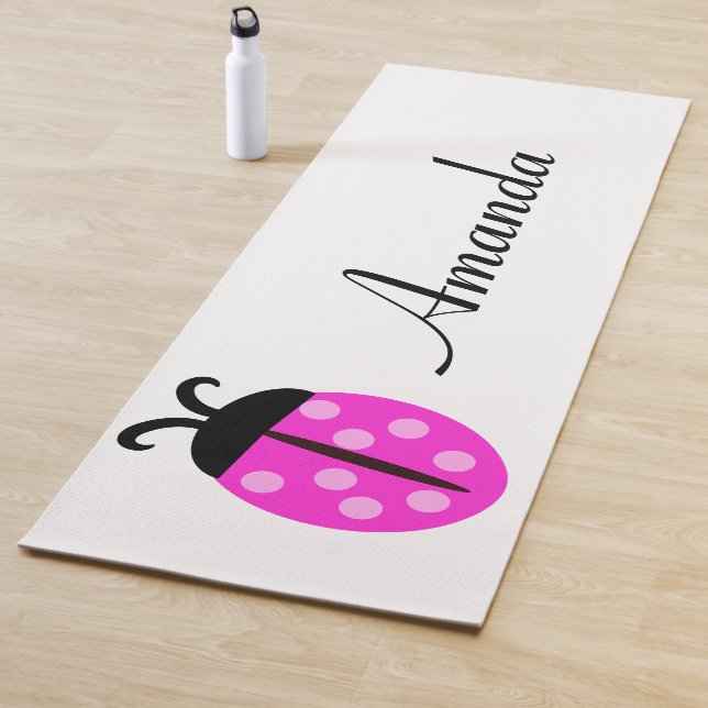 Pink Ladybug Personalised Name Yoga Mat (In Situ)