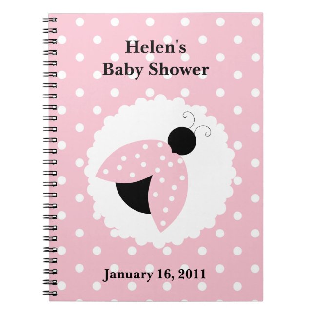 Pink Ladybug & Polka Dots Baby Shower Notebook (Front)