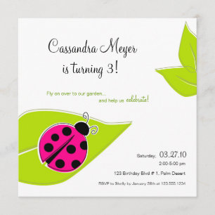 Pink Ladybug Square Birthday Invitation