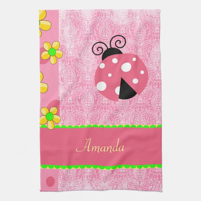 Pink Ladybug Tea Towel (Vertical)