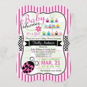 Pink Ladybug Theme Girl Baby Shower Invitation