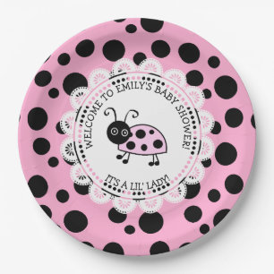 Pink Ladybug Themed Baby Shower Paper Plate