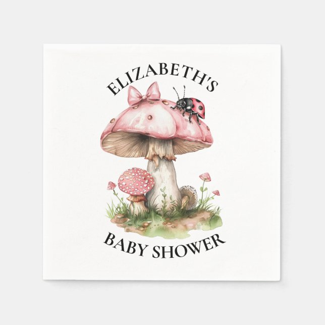 Pink Ladybug Watercolor Baby Shower  Napkin (Front)