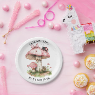 Pink Ladybug Watercolor Baby Shower  Paper Plate