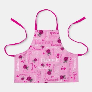 Pink ladybugs and hearts personalised name apron