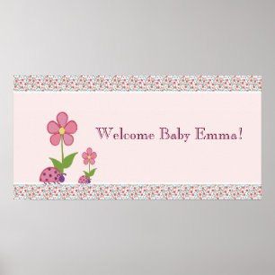 Pink Ladybugs Baby Shower Banner Poster