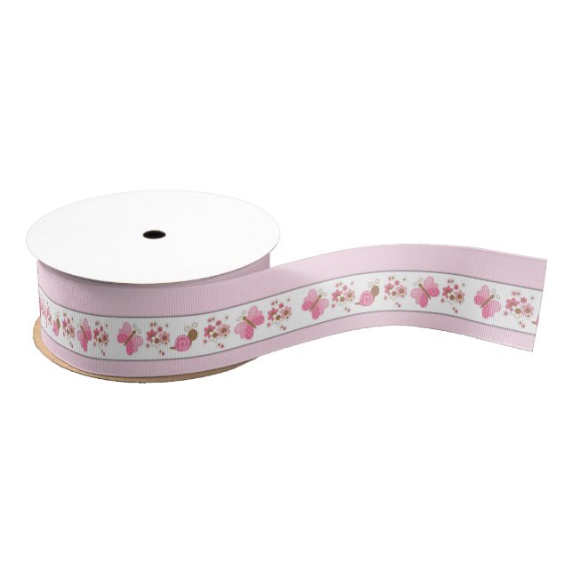 Pink Ladybugs with Pink Butterflies Ribbon Grosgrain Ribbon (Spool)