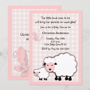 Pink Lamb Baby Girl Shower Invitation