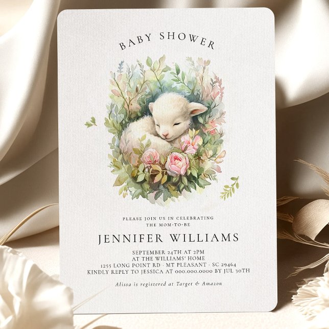 Pink Lamb Baby Shower Girl Invitations  (Creator Uploaded)