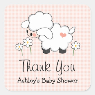 Pink Lamb Baby Shower Labels Stickers