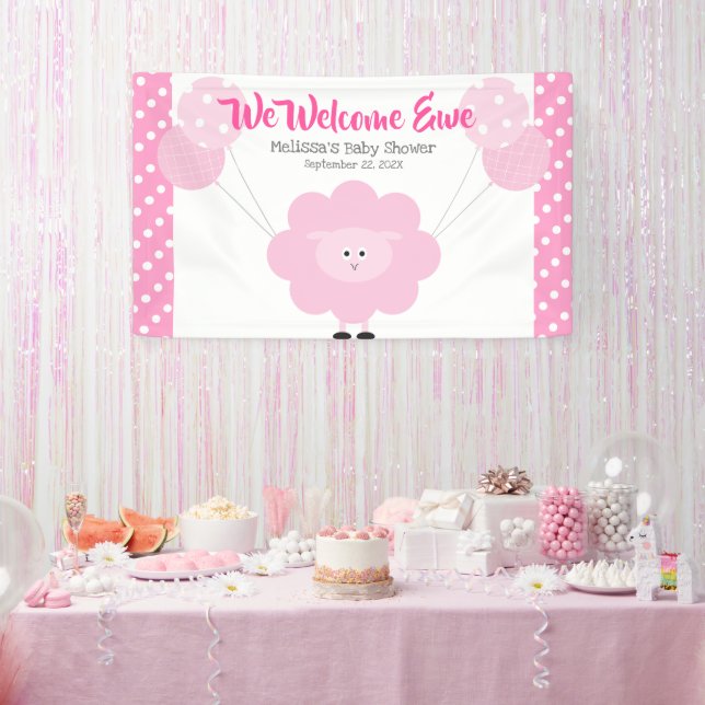Pink Lamb Balloons Sweet Girl Cute Baby Shower Banner (Party)