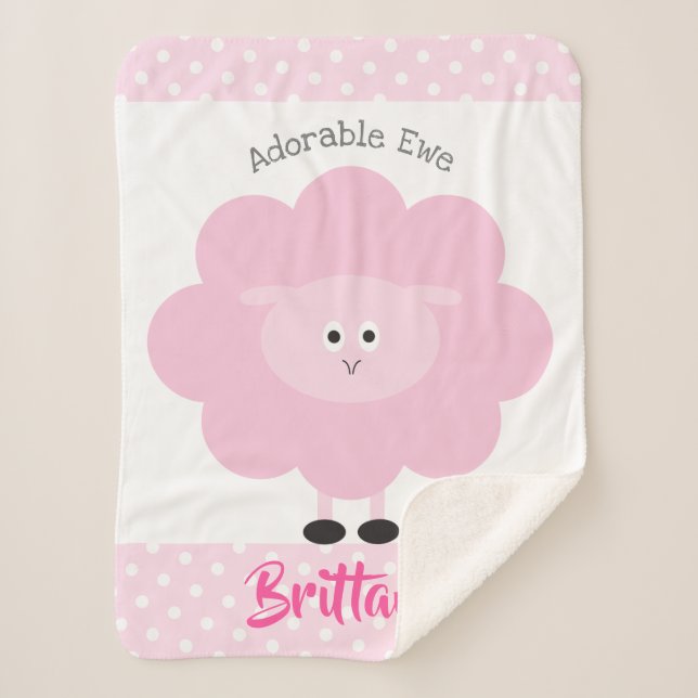 Pink Lamb Cute Baby Girl Chic Adorable Ewe Name Sherpa Blanket (Front)