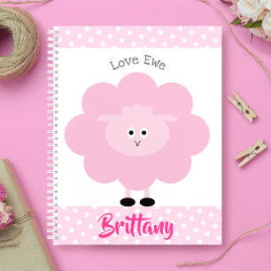 Pink Lamb Love Ewe Custom Name Script Cute Girly Notebook