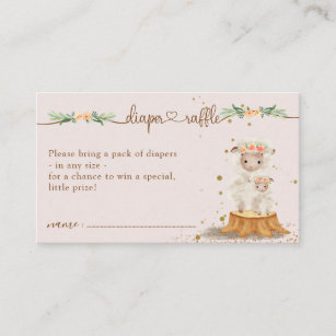 Pink Lamb Sheep Baby Shower Mummy Diaper Raffle Enclosure Card
