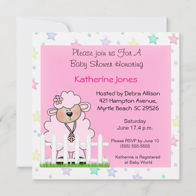 Pink Lamb Shower Invitation (Front)