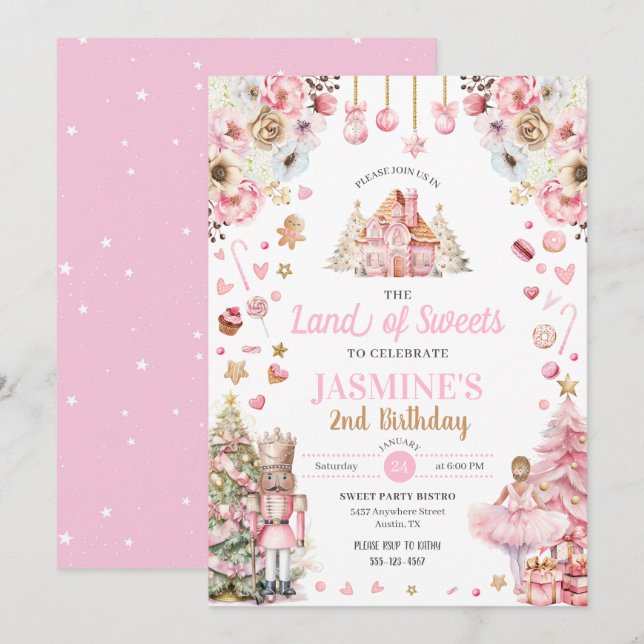 Pink Land of Sweets Sugar Plum Fairy Nutcracker Invitation (Front/Back)