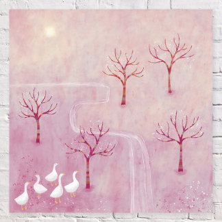 Pink Landscape Painting Poster