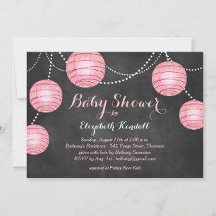 Pink Lanterns on Chalkboard Baby Shower Invitation