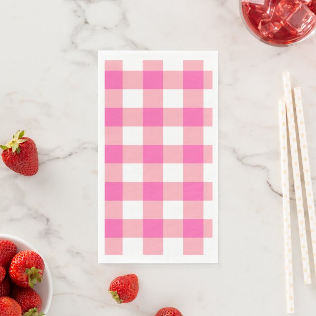 Pink Large Gingham Plaid Checks Napkin (Insitu)